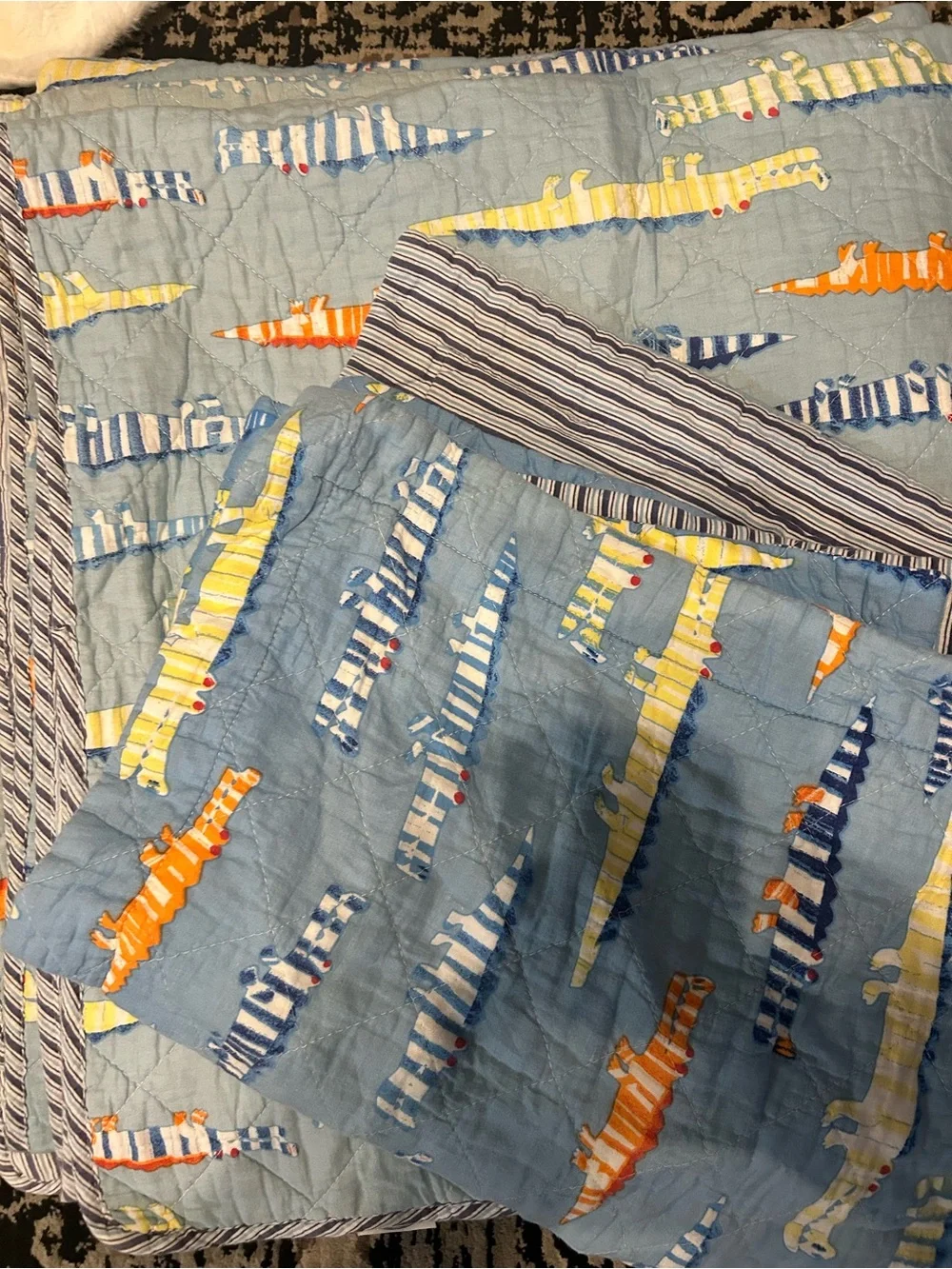 Laura Ashley Queen Nautical-Print Quilted Comforter - Light Blue & Orange by